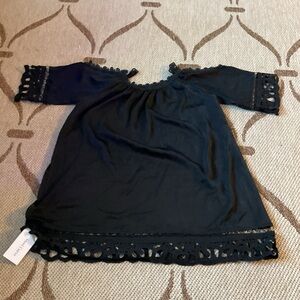 Black Off-Shoulder Dress with Lace Trim